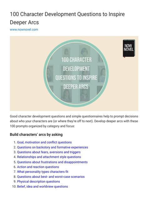 100 Character Development Questions to Inspire Deeper Arcs NN