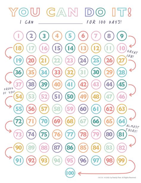 100 Day Chart Printables