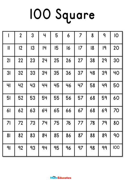 100 Square Printable Grid
