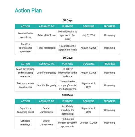 100 Day Action Plan Template Document Sample