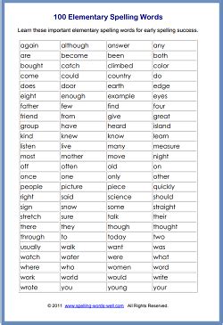 100 Important Elementary Spelling Words Grade Words - Grade Words