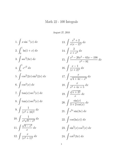 100 Integration Questions With Solutions