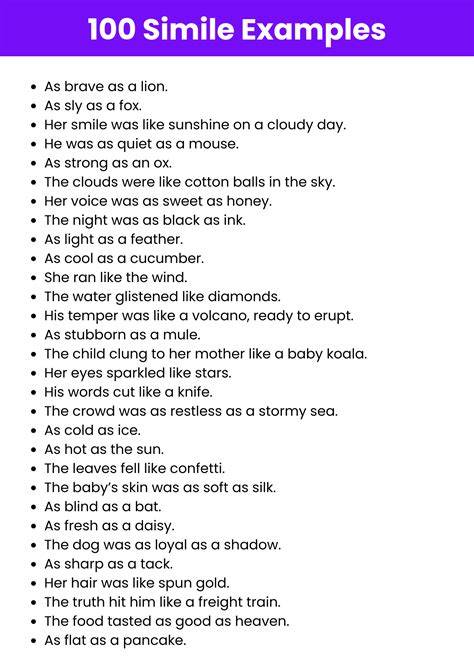 100 similes examples for students.  Apply comparisons correctly with this c...
