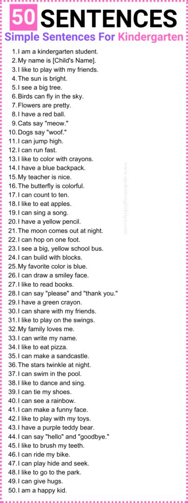 100 Simple Sentences For Kindergarten 2024 Sentences In English For Kindergarten - Sentences In English For Kindergarten