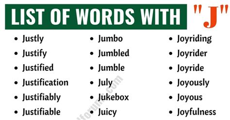 1000+ Words that Start with J Common J Words in English ESL Forums
