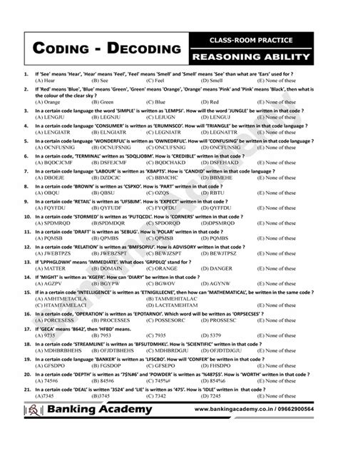1000 Coding Decoding Questions Pdf