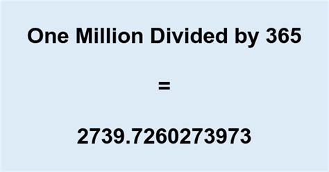 five million divided by 5 = 1000000 The result is an integer, which is a number that can be written without decimal places. five million divided by 5 in decimal = 1000000. five million divided by 5 in fraction = 5000000/5. five million divided by 5 in percentage = 100000000%. Note that you may use our state-of-the-art calculator above to obtain ...