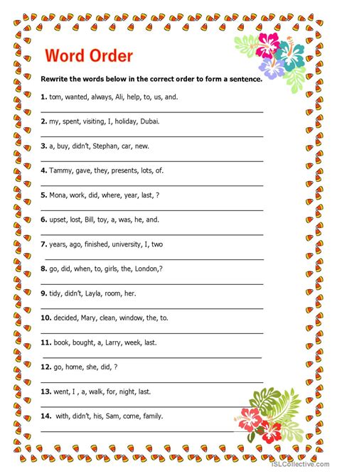101 Free Word Order Worksheets Word Order Worksheet - Word Order Worksheet