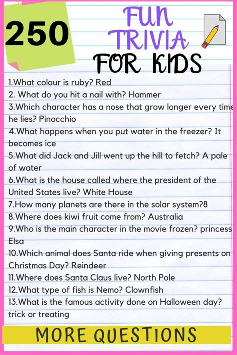 101 Fun Trivia Questions For Kids With Answers 6th Grade Trivia Questions - 6th Grade Trivia Questions