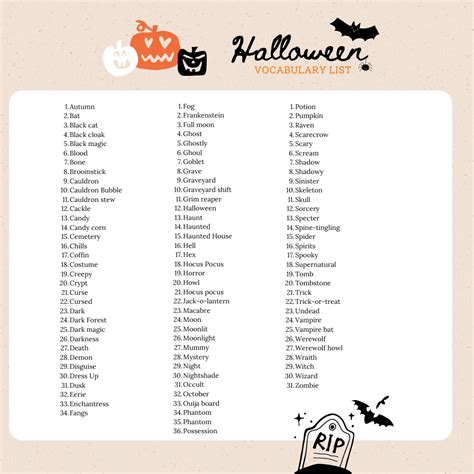 101 Halloween Words And Vocab Free Word Search Adjectives To Describe Halloween - Adjectives To Describe Halloween
