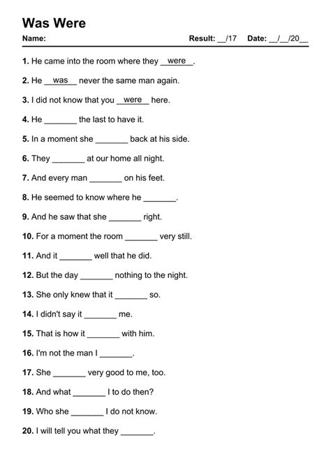 101 Printable Was Were Pdf Worksheets With Answers Was Or Were Worksheet - Was Or Were Worksheet