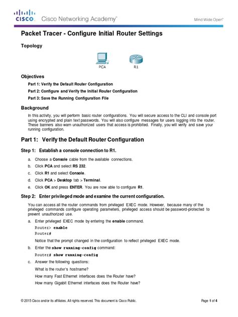 1014 Packet Tracer Configure Initial Router Settings