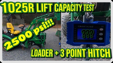 1025r lift capacity. The weight capacity of the John Deere 1025R tractor with the loader and backhoe attachments can vary depending on the specific configurations, but typically, the tractor itself weighs around 1,540 lbs (699 kg). When equipped with the loader attachment, the weight increases to around 1,760 lbs (798 kg). Adding the backhoe attachment further ... 
