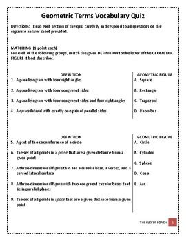 103 Quiz Basic Geometric Terms And Definitions 2