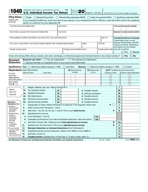 1040 A Form Fillable Pdf Template Download Here!