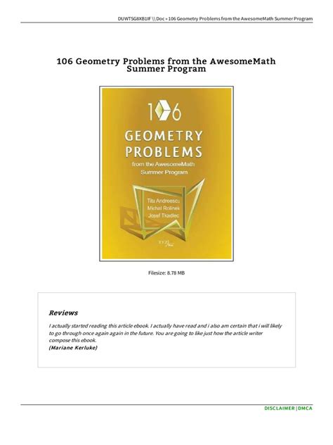 106 Geometry Problems From The Awesomemath Summer Program A Concise Collection Of Geometry Problems And Insights