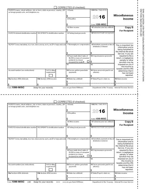 1099 Misc Template For Preprinted Forms
