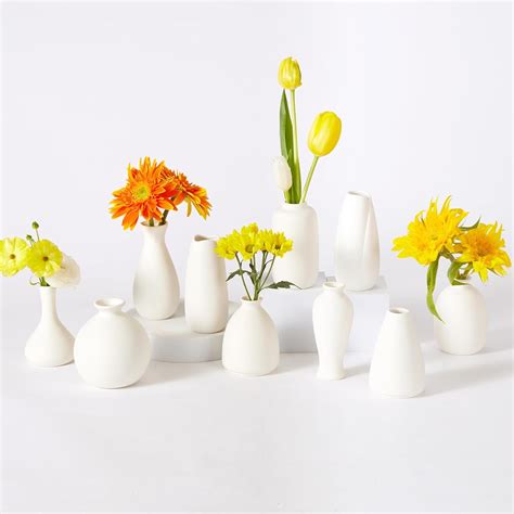 10pc Ceramic Bud Vases Set - 2-3 Inch White Small … - muktibox.com
