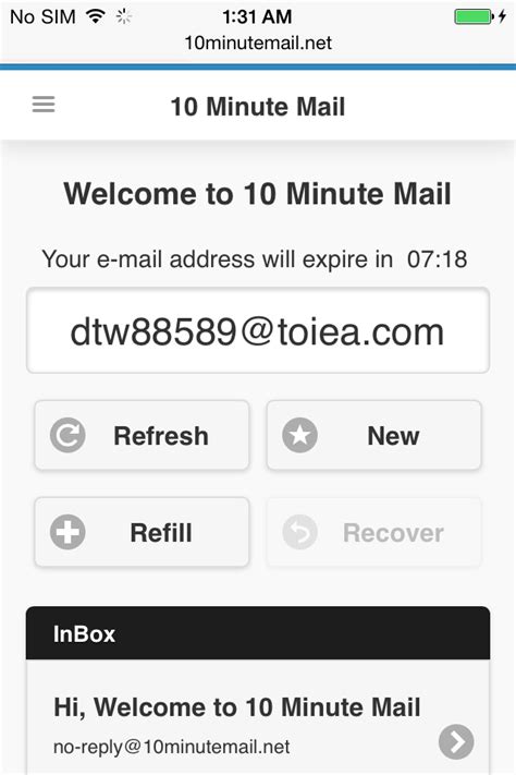 10minmail - Forget about spam, advertising mailings! Keep your real mailbox clean and secure. Create temporary, secure, anonymous, free, disposable email address.