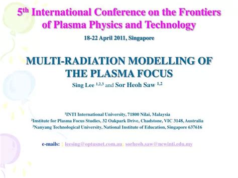 10th FRONTIERS OF PLASMA PHYSICS AND TECHNOLOGY …