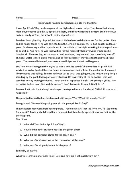10th Grade The Open Window
