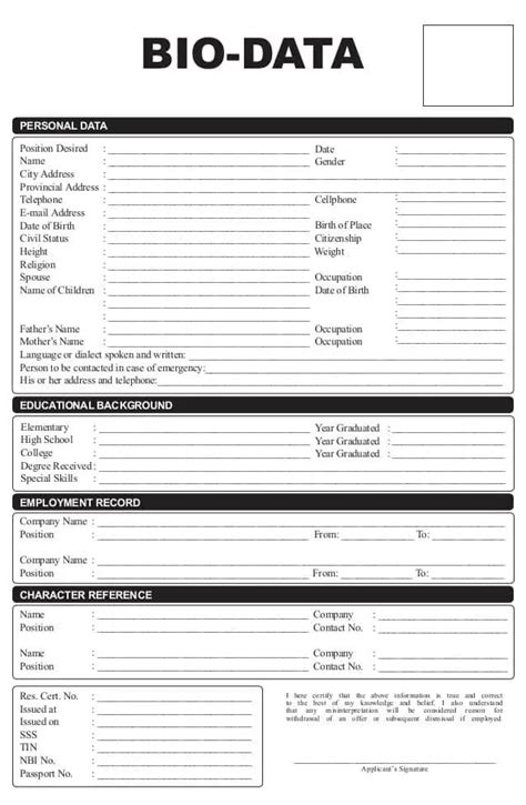 11+ Biodata Form Templates Word Excel Samples