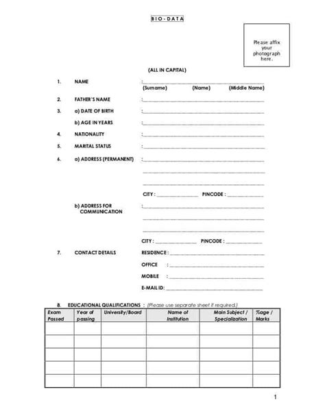 11+ Free Bio Data Forms & Templates Word Excel Fomats