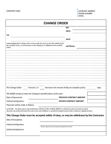 11 Change Order Templates Forms Word Excel Fomats