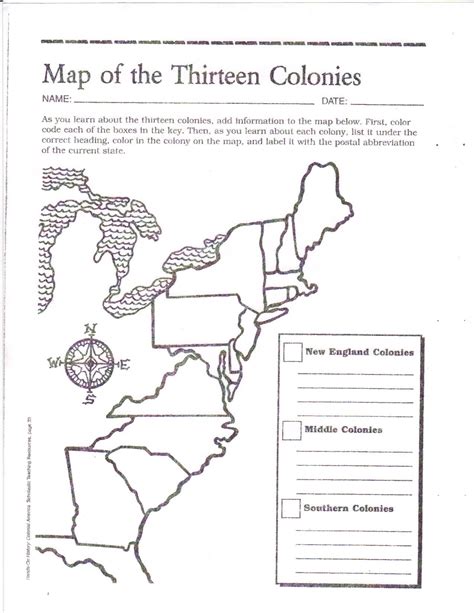 11 Colonies Map Worksheet