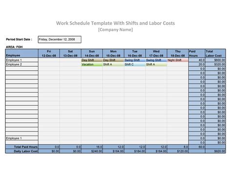 11 Monthly Employee Schedule Template Excel Excel Templates Excel