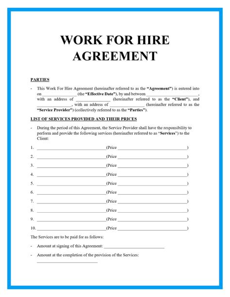 11 Work For Hire Agreement Examples Samples Pdf Doc Examples