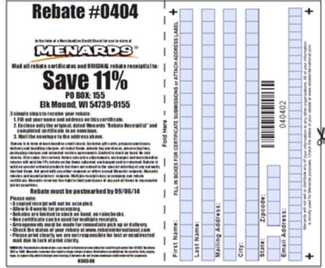 11 rebate form menards. Menards offers a discount in-store or online. Fill in the required information including your name and address, your purchase details, and any additional documentation needed. Create a Rebate Submission. Attach the original invoice or receipt to the rebate form. Create a duplicate of the receipt and the completed rebate form for your record. 