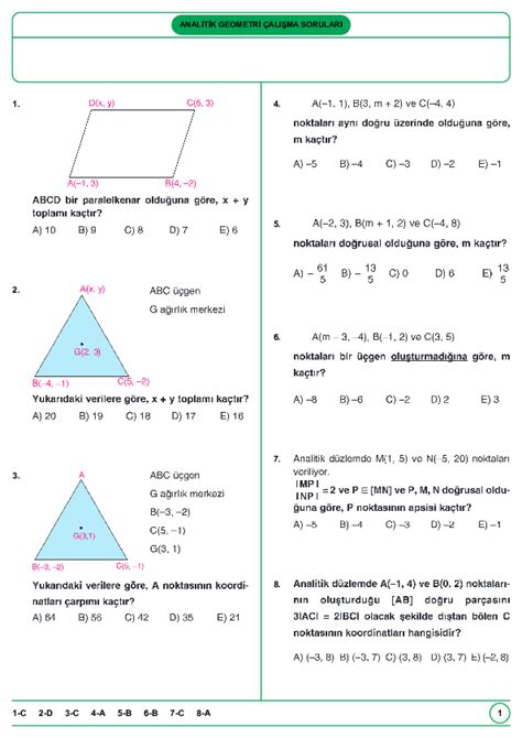 11 sınıf analitik geometri soruları meb