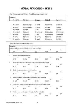 11 Verbal Reasoning Practice Test Paper 1 Printable