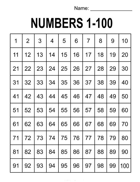 1100 Number Chart Free Printable