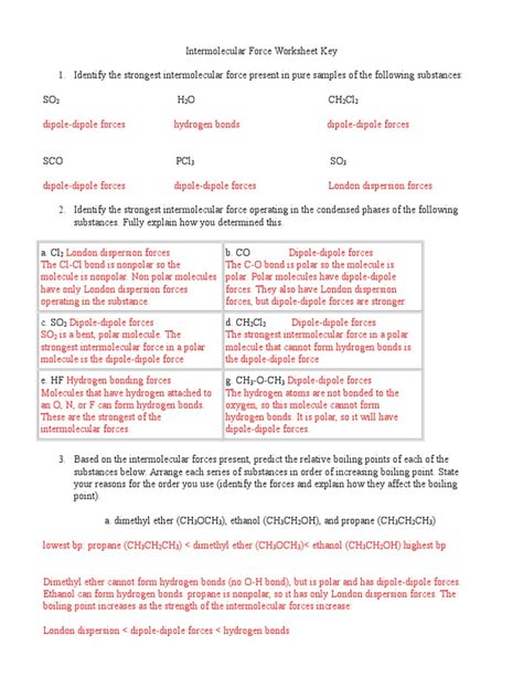 115 Intermolecular Force Worksheet Key