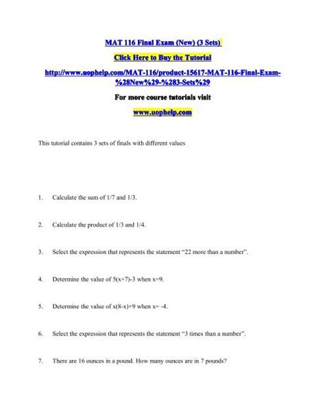 116 Final Mat Exam Answers