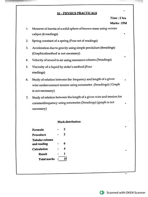 11th Physics Practicals Stateboard 