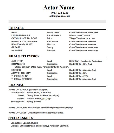 12+ Acting Resume Templates - Free Samples, … - muktibox.com