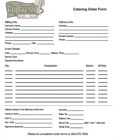 12+ Catering Order Forms PDF, Pages