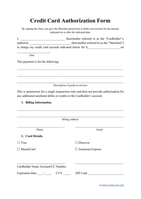 12+ Credit Card Authorization Form Template Pdf DocTemplates