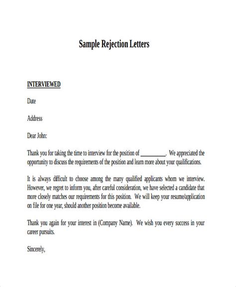 12+ Sample Job Applicant Rejection Letters in Google Docs Word