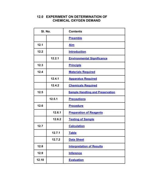 12 0 Experiment On Determination Of Chemical Oxygen Demand