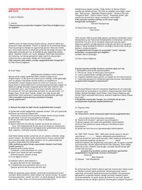 12 2.DÖNEM  ve CEVAPLARI Edebiyat.