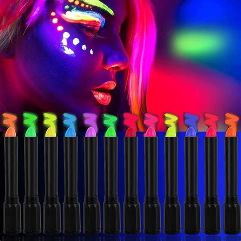 12 Colors Glow Face Body Paint, UV Crayons Makeup Glow in …