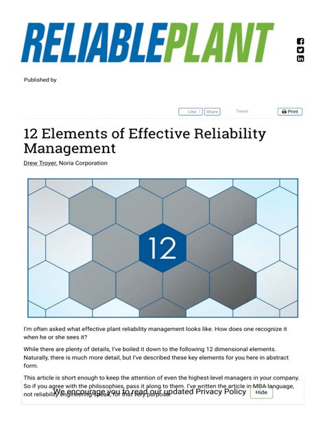 12 Elements of Effective Reliability Management - Reliable Plant