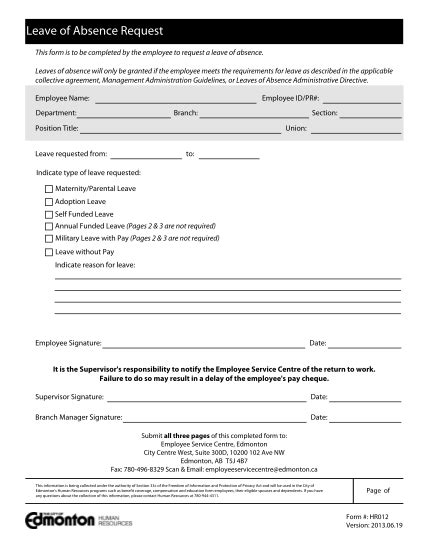 12 Leave Of Absence Request Forms Template Free To Edit Download Print Cocodoc