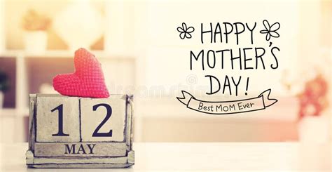 12 May Happy Mothers Day Message with Calendar Stock Image Image of