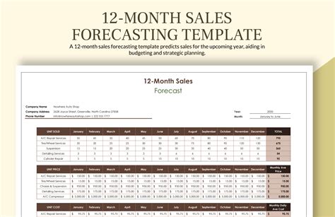 12 Month Sales Forecast Template Exce