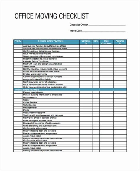 12 Office Move Checklist Template Excel Excel Templates